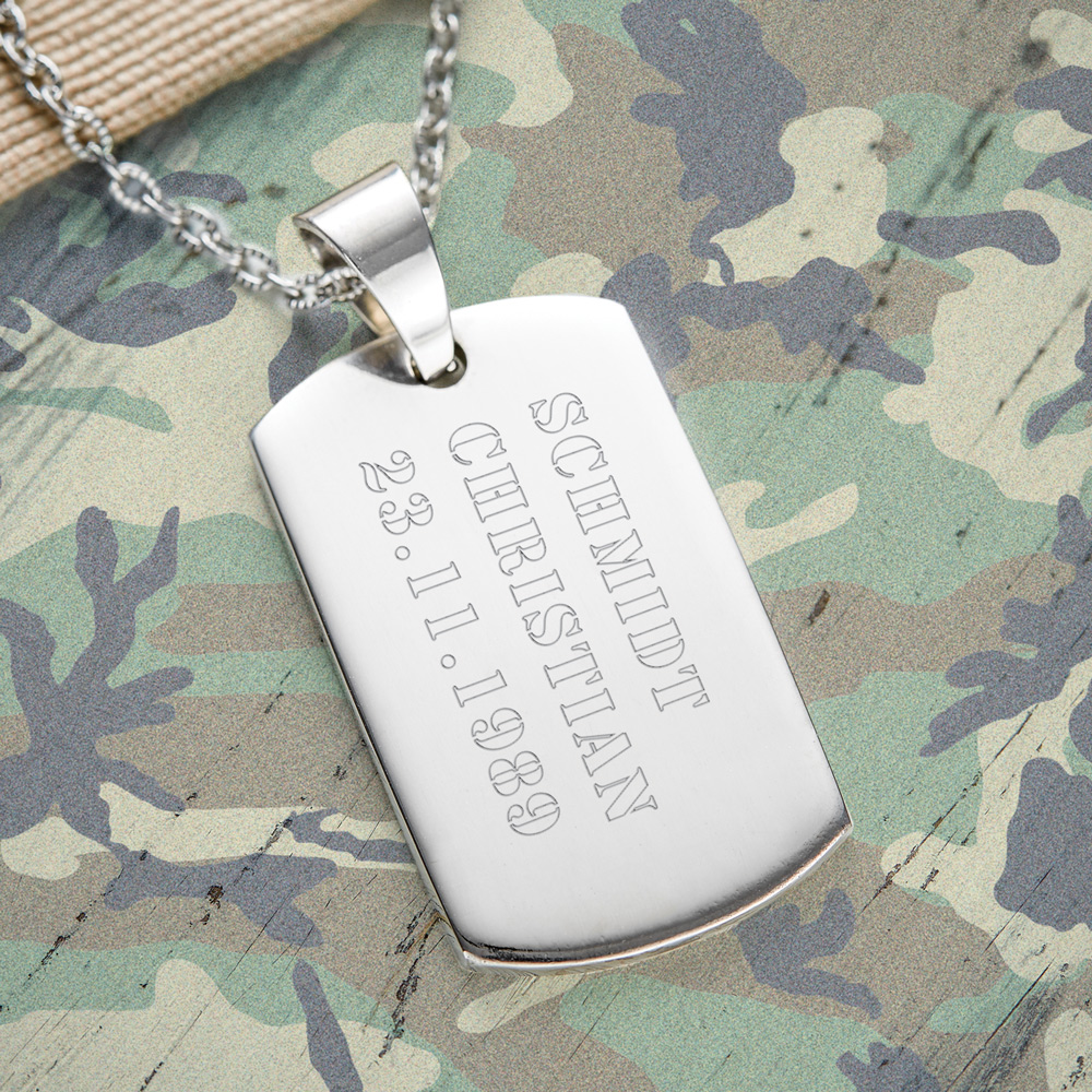 Dog Tag Kette mit Gravur - Name und Datum