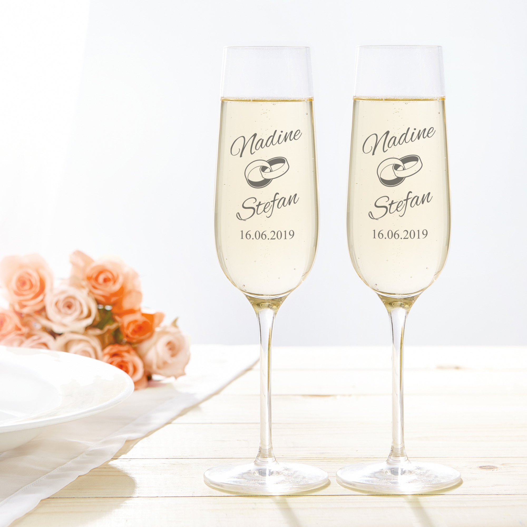 2er Set Sektgläser zur Hochzeit mit Gravur - personalisiert, Braut, Bräutigam, Geschenke für Männer , 2er Set