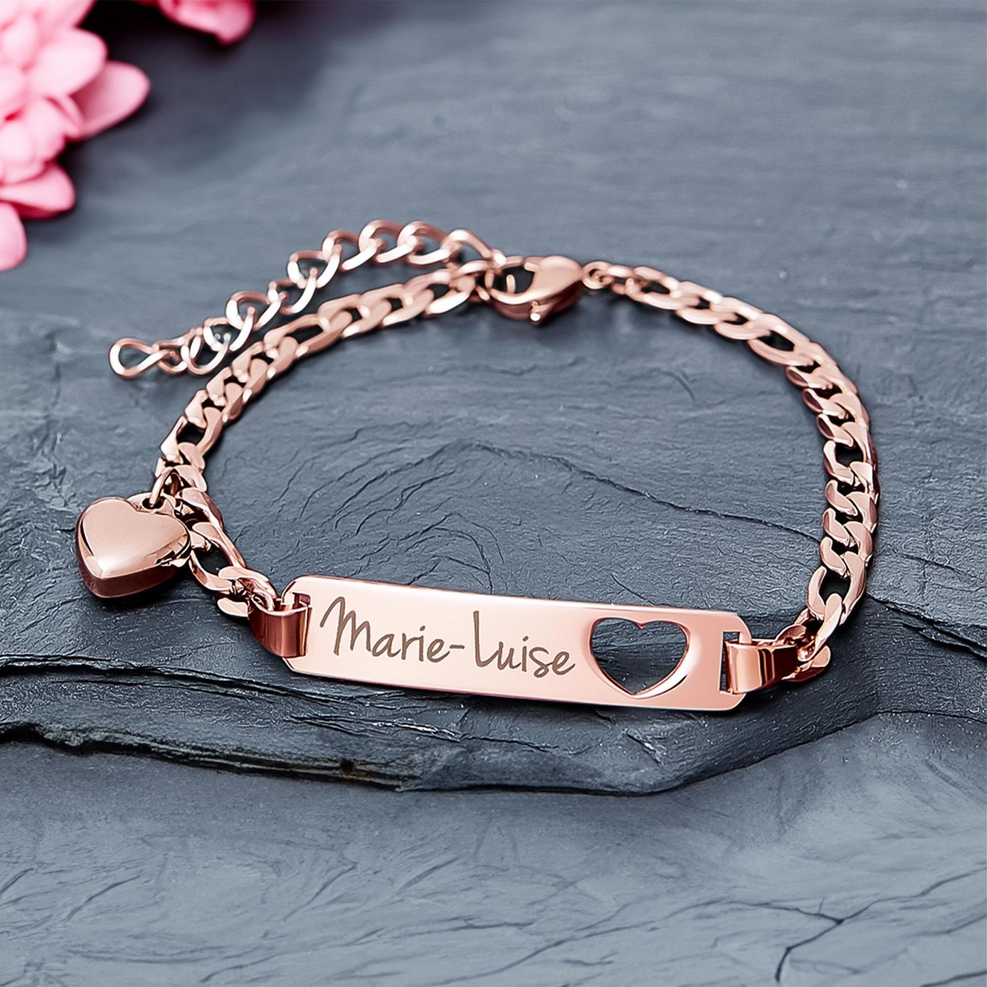 Roségold Armband mit Herzstanze - Name Gravur