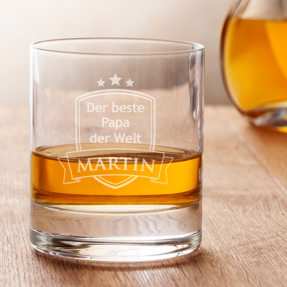 Whiskyglas mit Gravur für Papa - Wappen - personalisiert