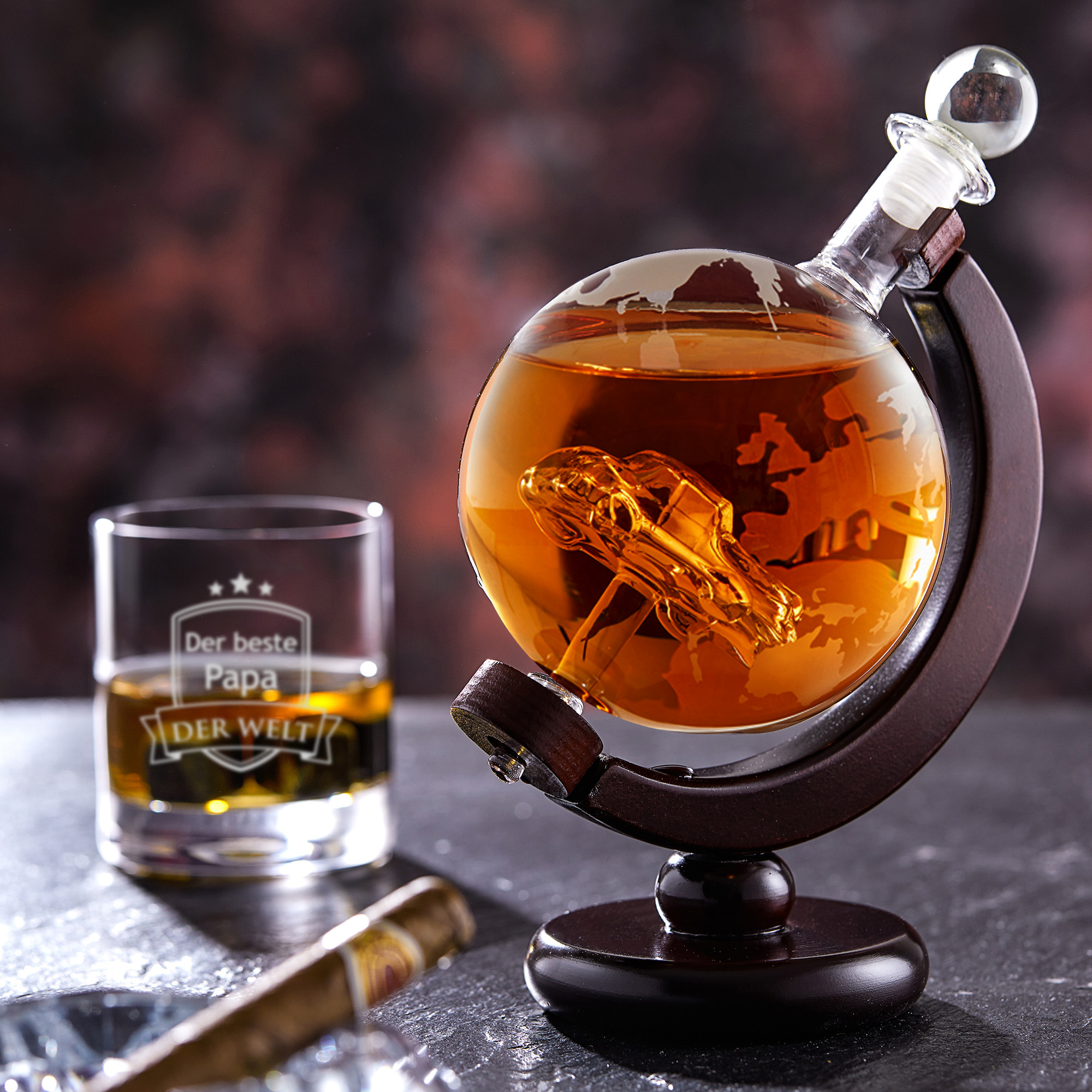 Whiskyset Karaffe Globus und Tumbler Bester Papa