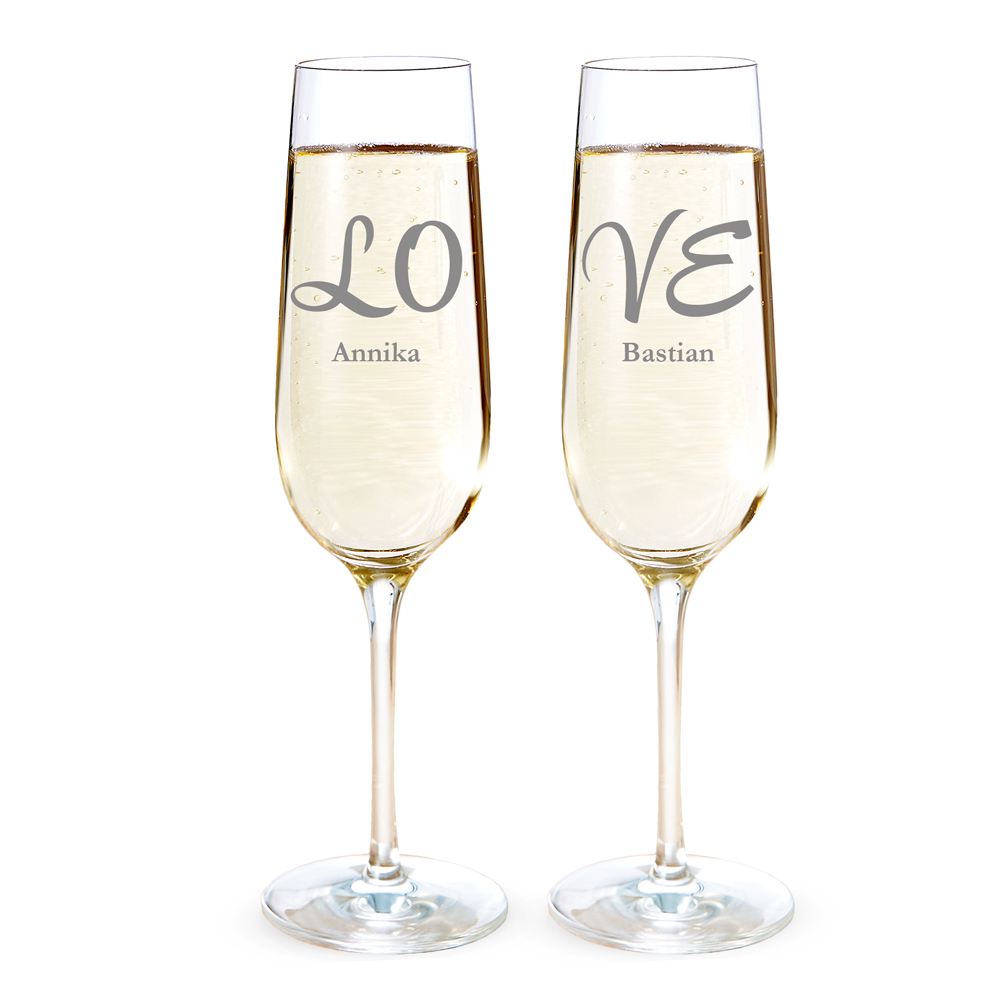 2er Set Sektgläser mit Gravur LOVE, Sektgläser mit gravur, sektglas mit gravur, Geschenke für den Partner, gravierte gläser